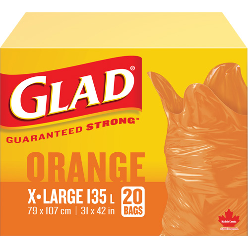135L Garbage Bags, Regular, 31" W x 42" L, Orange Oxymax Inc