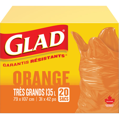 135L Garbage Bags, Regular, 31" W x 42" L, Orange Oxymax Inc