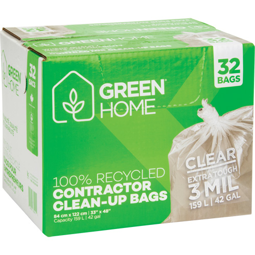 Green Home Garbage Bags, Strong, 33" W x 48" L, 3 mils, Clear, 159 L (42 Gal.) Capacity Oxymax Inc