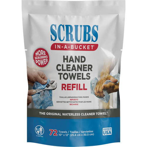 Hand Cleaner Towels Refill Pack, 72 Wipes, 10" x 12" Oxymax Inc