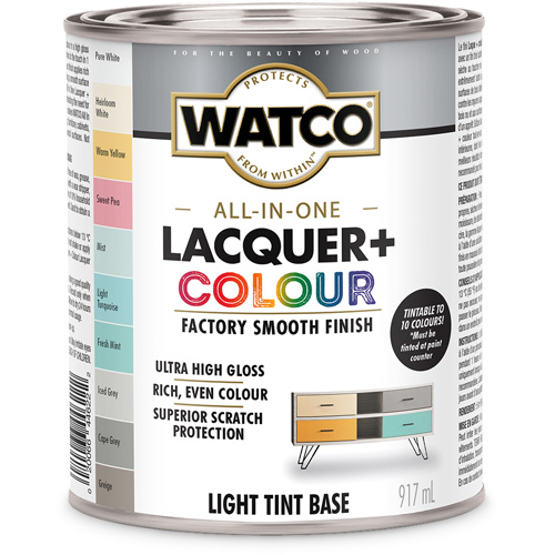 Watco&reg; All In One Lacquer + Colour Light Tint Base, 946 ml, Light Tint Base, High-Gloss Oxymax Inc