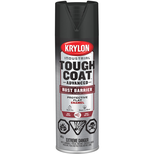 Tough Coat&reg; Advanced Paint with Rust Barrier Technology, Black, Flat, 425 g, Aerosol Can Oxymax Inc
