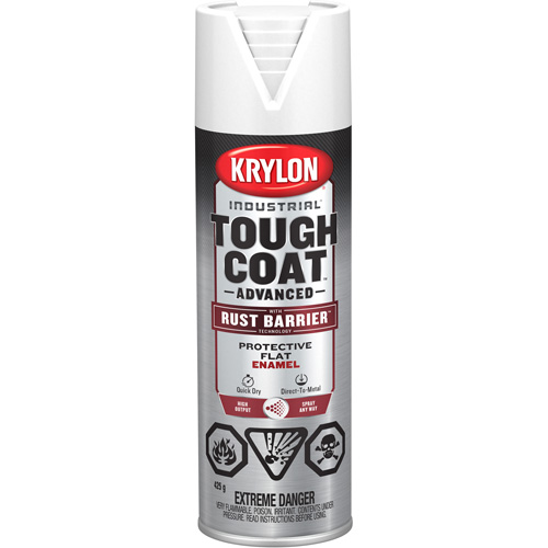 Tough Coat&reg; Advanced Paint with Rust Barrier Technology, White, Flat, 425 g, Aerosol Can Oxymax Inc
