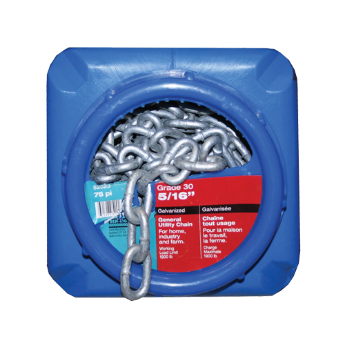 Hot-Dipped Galvanized Chains, Carbon Steel, 5/16" x 75' (22.9 m) L, Grade 30, 1900 lbs. (0.95 tons) Load Capacity Oxymax Inc