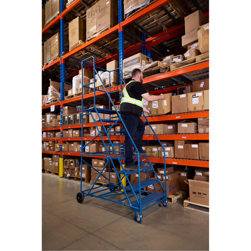 CSA-Certified Rolling Step Ladder with Locking Step, 8 Steps, 30" Step Width, 72" Platform Height, Steel Oxymax Inc