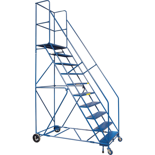 CSA-Certified Rolling Step Ladder with Locking Step, 10 Steps, 30" Step Width, 89" Platform Height, Steel Oxymax Inc