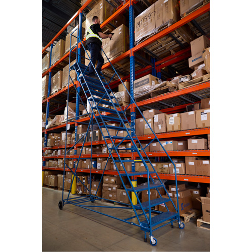 CSA-Certified Rolling Step Ladder with Locking Step, 16 Steps, 30" Step Width, 144" Platform Height, Steel Oxymax Inc