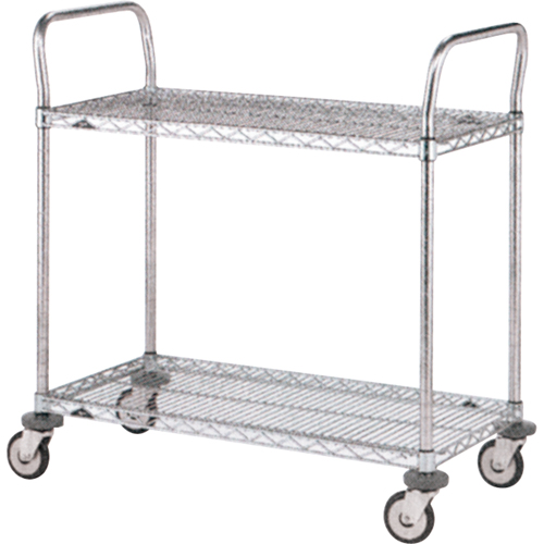 Chariot utilitaire &agrave; usage standard avec tablettes en treillis m&eacute;tallique, Chrom&eacute;, 18" x 39" x 30", Capacit&eacute; 375 lb Oxymax Inc