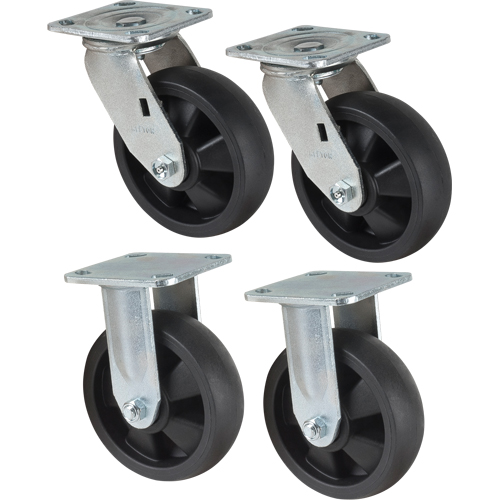 Caster Set, Rigid/Swivel, 6" (152.4 mm), Nylon, 2400 lbs. (1089 kg.) Oxymax Inc