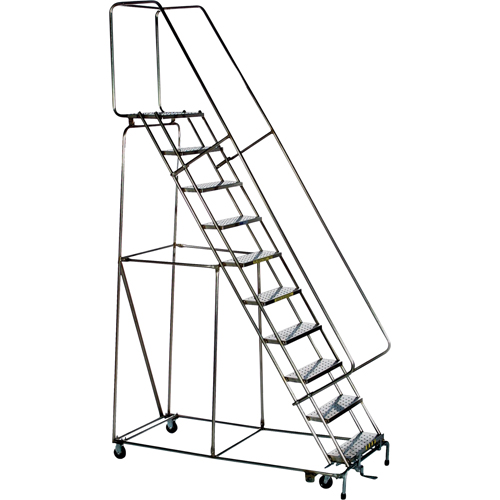 Lockstep Rolling Ladders, 8 Steps, 24" Step Width, 80" Platform Height, Stainless Steel Oxymax Inc