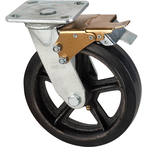 Mold-on Caster, Swivel with Brake, 8" (203.2 mm), Rubber, 660 lbs. (299 kg.) Oxymax Inc