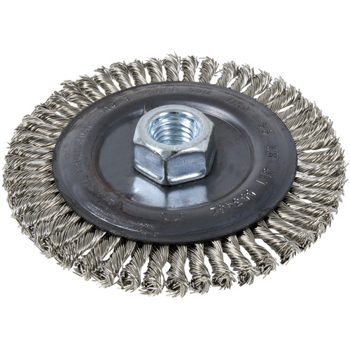 Brosse pour cordon de soudure, Dia. 5", Fils 0,022", Arbre 5/8"-11, Acier inoxydable Oxymax Inc