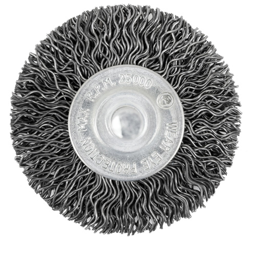Brosse radiale &agrave; fils cr&ecirc;p&eacute;s mont&eacute; sur mandrin 105-2, 2", Fils ,02" Oxymax Inc