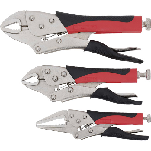 Cushion Grip Locking Plier Set, 6"/10"/7" Length, Curved Jaw/Long Nose Oxymax Inc