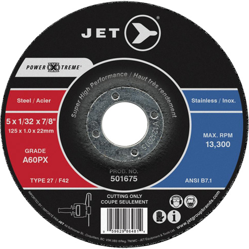 Meule &agrave; tronçonner Power-Xtreme A46PX, 5" x 0,062", Arbre de 7/8", Type 27, 13 300 Tr/min Oxymax Inc