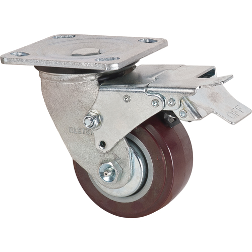 Caster, Swivel with Brake, 4" (101.6 mm), Polyurethane, 550 lbs. (249.5 kg.) Oxymax Inc