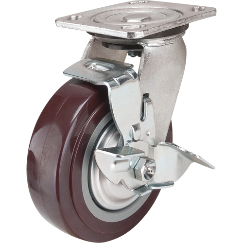 Caster, Swivel with Brake, 6" (152.4 mm), Polyurethane, 850 lbs. (385 kg.) Oxymax Inc