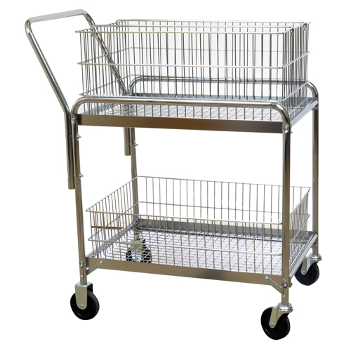 Wire Mesh Office Mail Cart, 200 lbs. Capacity, Chrome, 20" D x 33" L x 37-1/2" H, Chrome Plated Oxymax Inc