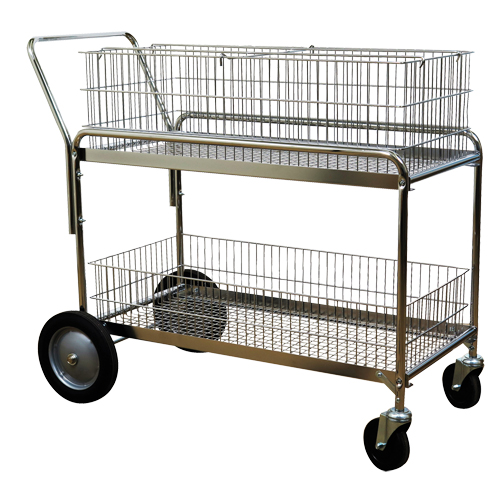 Wire Mesh Office Mail Cart, 250 lbs. Capacity, Chrome, 23-3/4" D x 43" L x 38-1/2" H, Chrome Plated Oxymax Inc