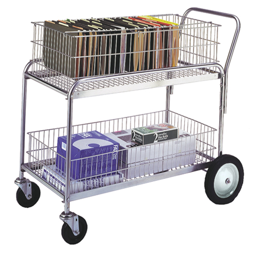 Wire Mesh Office Mail Cart, 250 lbs. Capacity, Chrome, 23-3/4" D x 43" L x 38-1/2" H, Chrome Plated Oxymax Inc