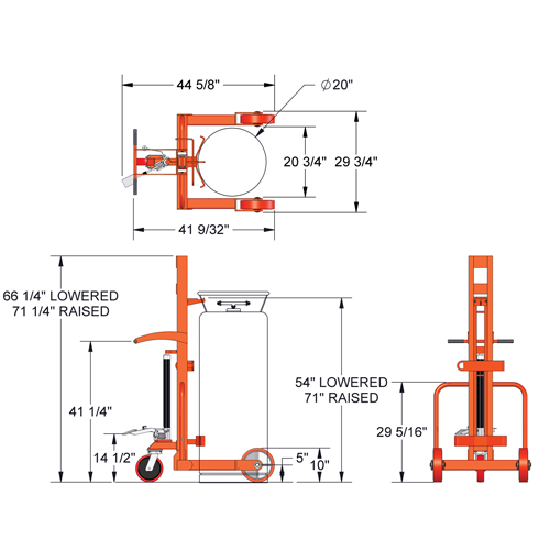 Grand chariot hydraulique HLCC pour bouteille de gaz liquide, Roues Polyur&eacute;thane, Base de 20" la x 20" p, 1000 lb Oxymax Inc