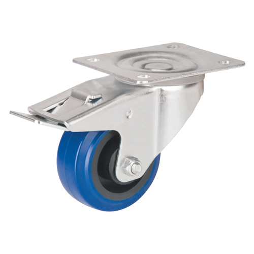 Blue Caster, Swivel with Brake, 3" (76 mm), Rubber, 285 lbs. (129 kg.) Oxymax Inc