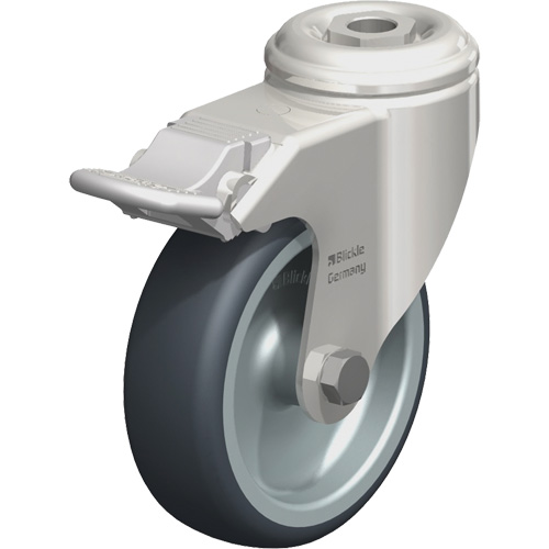 Roulette en &eacute;lastom&egrave;re thermoplastique acier inoxydable, Pivotant avec frein, Diam&egrave;tre 4" (102 mm), Capacit&eacute; 240 lb (108 kg) Oxymax Inc