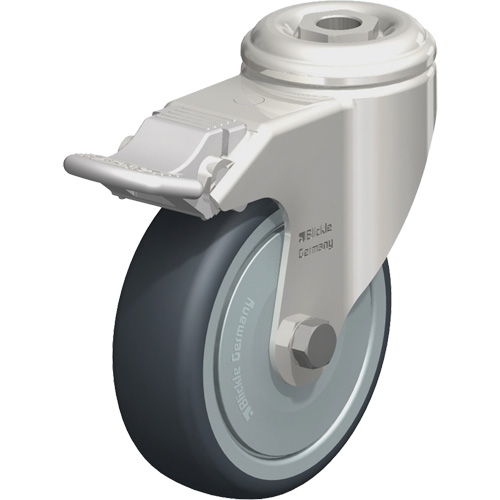 Roulette en &eacute;lastom&egrave;re thermoplastique acier inoxydable, Pivotant avec frein, Diam&egrave;tre 4" (102 mm), Capacit&eacute; 240 lb (108 kg) Oxymax Inc
