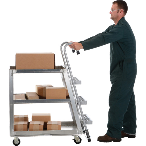Chariot de pr&eacute;l&egrave;vement de stock, Aluminium, 21-7/8" la x 40" p, 3 tablettes, Capacit&eacute; 660 lb Oxymax Inc