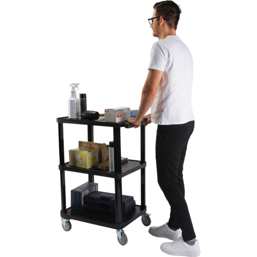 Utility Cart with Flat Shelf, 3 Tiers, 18-1/8" x 37-3/8" x 27-3/4", 330 lbs. Capacity Oxymax Inc