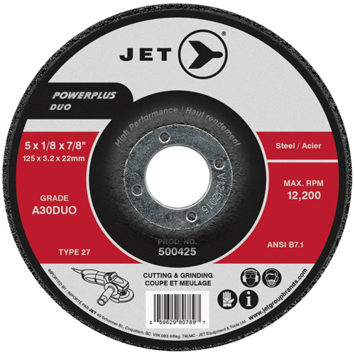 Meule/disque de coupe POWERPLUS DUO, 4" x 1/8", Arbre de 5/8", Type 27, Grain de A30DUO Oxymax Inc