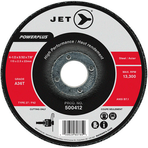 Meule &agrave; tronçonner Power Abrasive A36T, 4-1/2" x 3/32", Arbre de 7/8", Type T27, 13 300 Tr/min Oxymax Inc