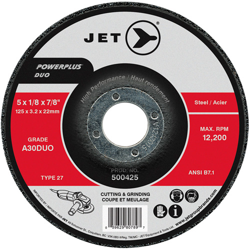 Meule/disque de coupe POWERPLUS DUO, 5" x 1/8", Arbre de 7/8", Type 27, Grain de A30DUO Oxymax Inc