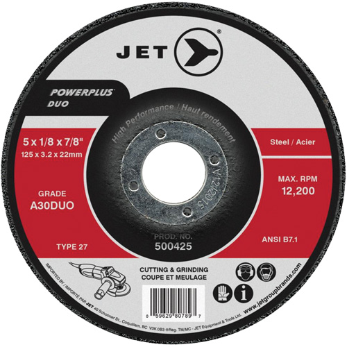 Meule A30DUO POWERPLUS DUO, 7" x 1/8", Arbre 7/8", Type 27 Oxymax Inc