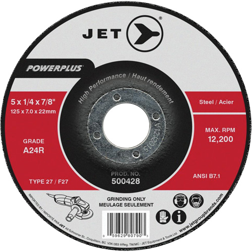 Meule PowerPlus, 7" x 1/4", Arbre 7/8", Oxyde d'aluminium, Type 27 Oxymax Inc