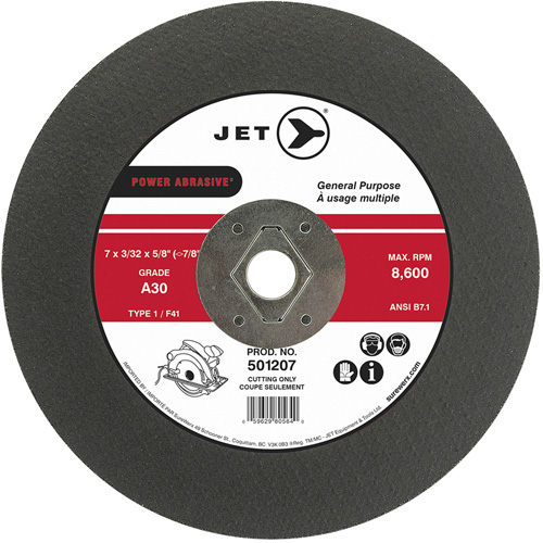 Power Abrasive Cut-Off Wheel, 7" x 3/32", 5/8" Arbor, Type 1, 8600 RPM Oxymax Inc