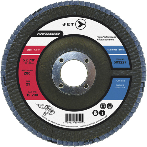 POWERBLEND Flap Disc, 5" x 7/8", Type 29, Z40 Grit, Zirconia Alumina Oxymax Inc