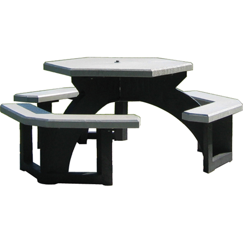 Tables de pique-nique hexagonales en plastique recycl&eacute;, 78" lo x 78" la, Gris Oxymax Inc