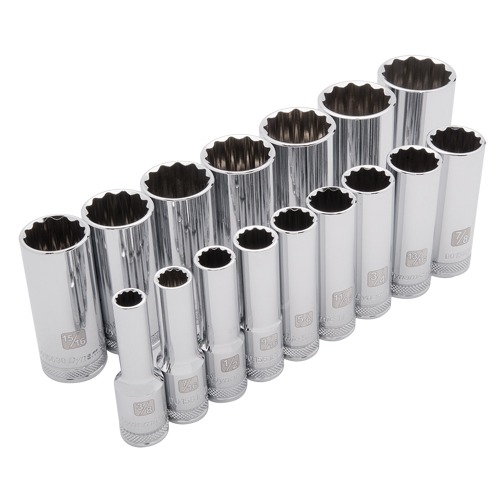 SAE Socket Set, 16 Pcs, 1/2" Drive Size, Deep Oxymax Inc