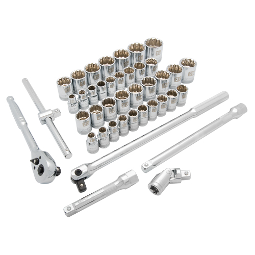 SAE/Metric Socket Set, 41 Pcs, 1/2" Drive Size Oxymax Inc