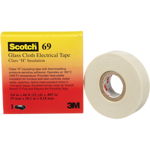 Scotch&reg; Glass Cloth Tape, 19 mm (3/4") W x 20 m (66') L, 7 mils, White Oxymax Inc