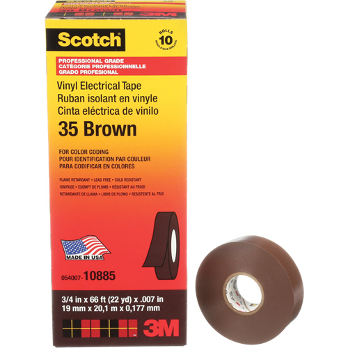 Scotch&reg; Vinyl Colour Coding Electrical Tape, 19 mm (3/4") W x 20 m (66') L, 7 mils, Brown Oxymax Inc