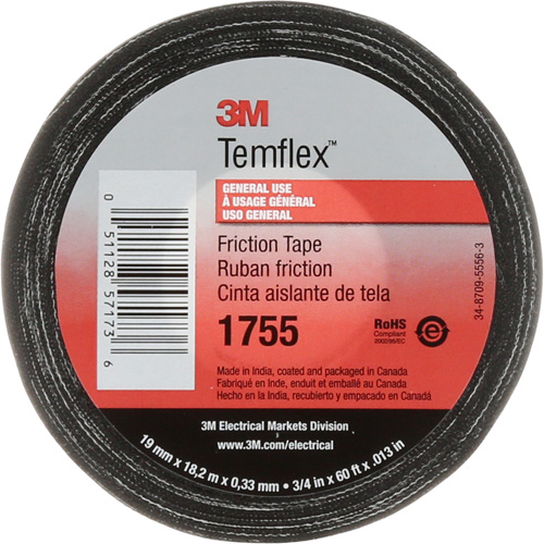 Ruban de chatterton Temflex 1755, 19 mm (3/4") x 18,28 m (60'), Noir Oxymax Inc