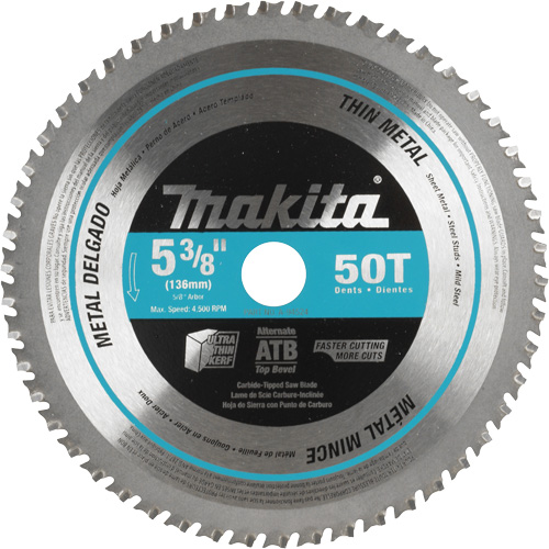 Lame de scie &agrave; pointe en carbure, 5-3/8", 50 dents, Pour M&eacute;tal Oxymax Inc