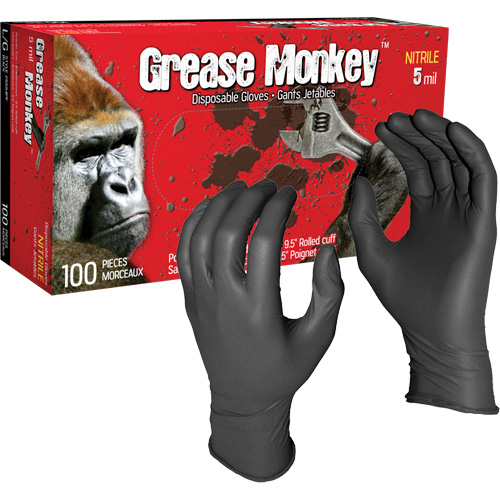Gants jetables Grease Monkey, Grand, Nitrile, 5 mils, Sans poudre, Noir Oxymax Inc