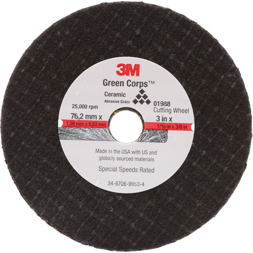 General-Purpose Cut-Off Wheel, 3" x 1/16", 3/8" Arbor, Type 27, Aluminum Oxide, 25000 RPM Oxymax Inc