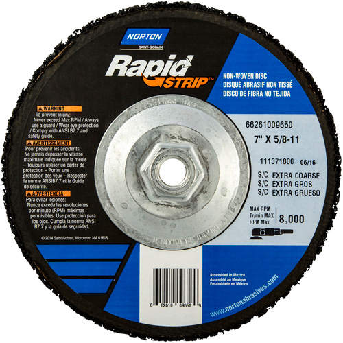 Bear-Tex&reg; Rapid Strip Non-Woven Depressed Center Discs, 7" Dia., Extra Coarse Grit, Silicon Carbide Oxymax Inc