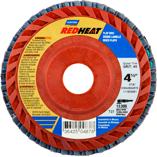 Disques &agrave; lamelles en plastique Red Heat, 4-1/2" x 7/8", Type 27, Grain 40, C&eacute;ramique d'alumine Oxymax Inc