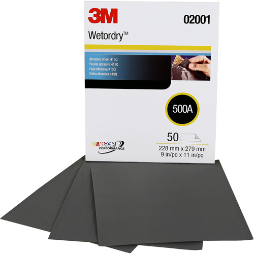 Feuille abrasive 411Q Wetordry, 9" x11", Grain 500, Carbure de silicium Oxymax Inc