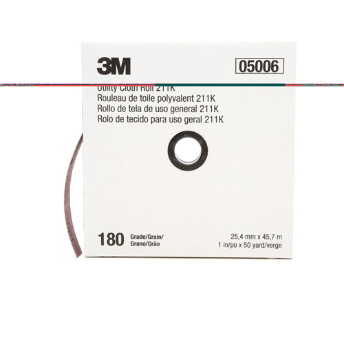 Rouleau de toile abrasive utilitaire 211K, Oxyde d'aluminium, 1" la x 150' lo, Grain 180 Oxymax Inc